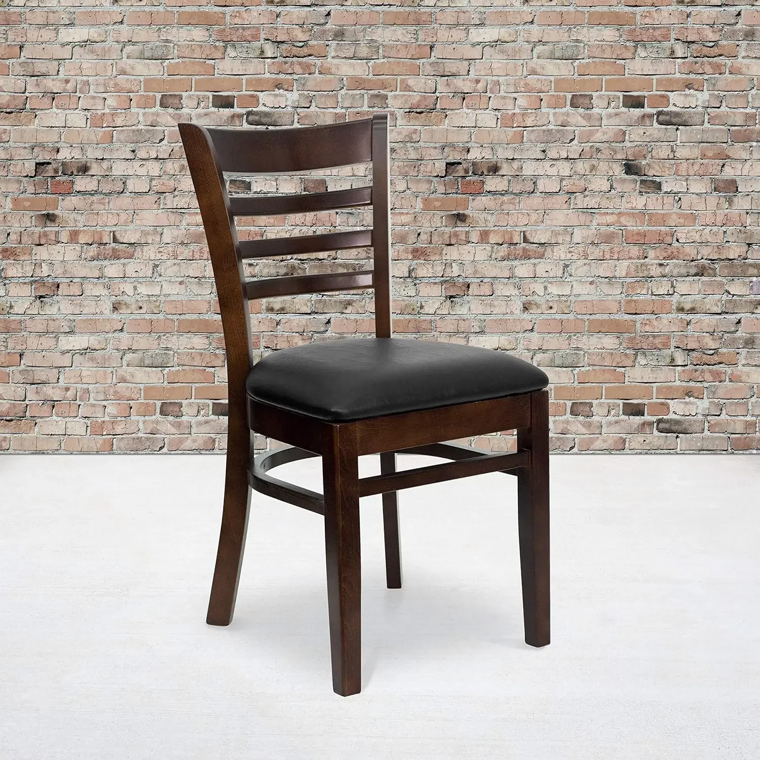 Furniture HERCULES Series Ladder Back Walnut Wood Restaurant Chair - Black Vinyl Seat