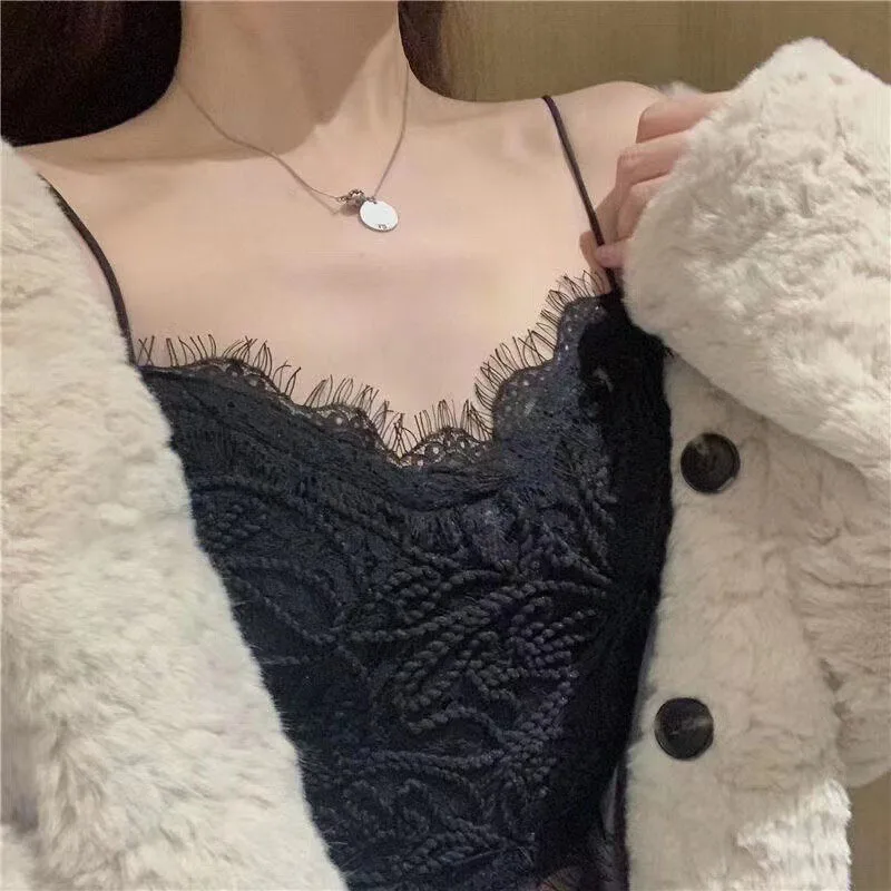 Women's Clothing Women Blouse Lace back sexy base vest lingerie eyelash lace suspender strap chest pad strapless Blouses Shirts