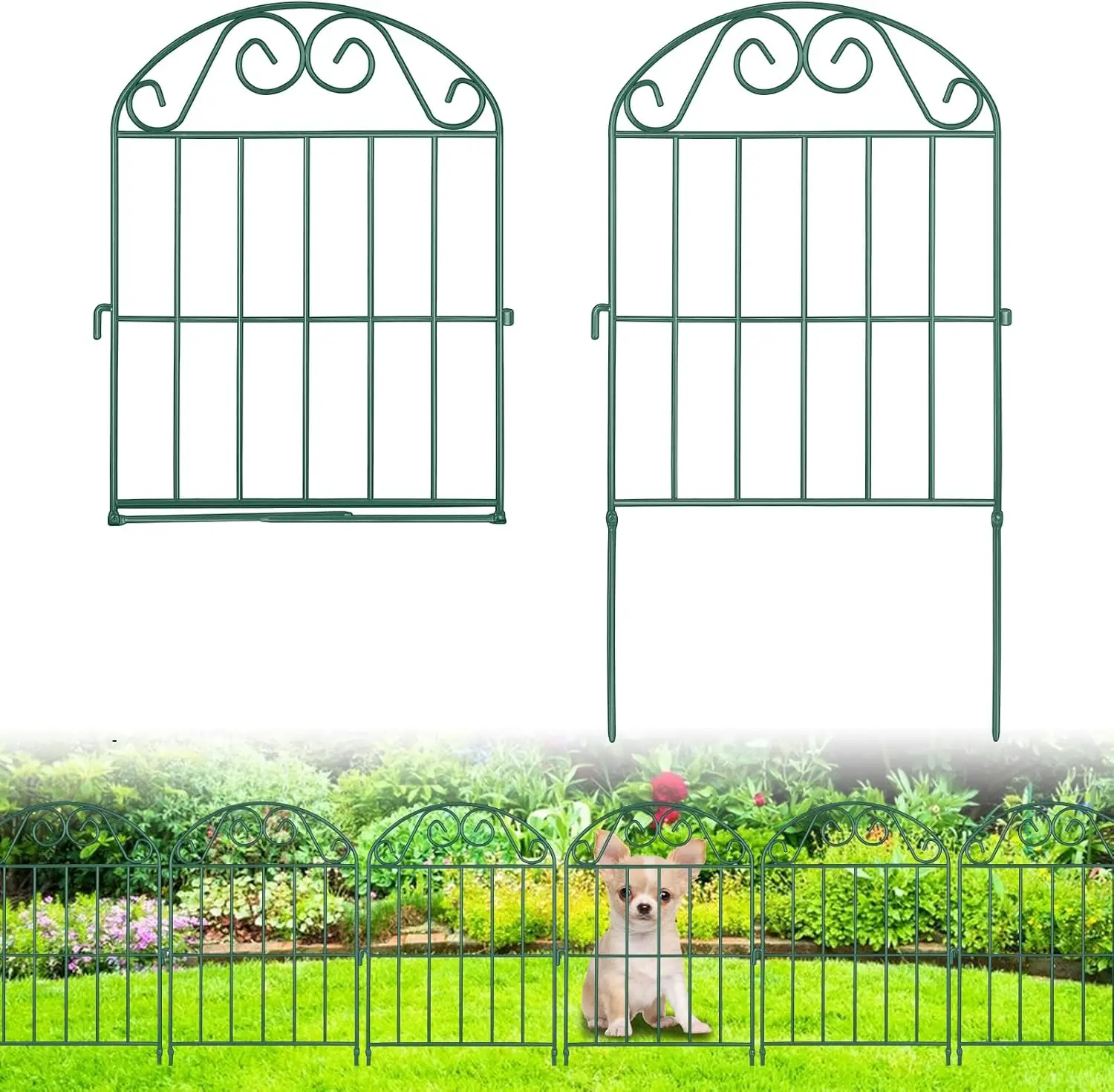

24-Panel Collapsible Garden Fence, 26ft x 24in Green Rustproof Metal Barrier for Dogs Rabbits, Patio Yard Decor