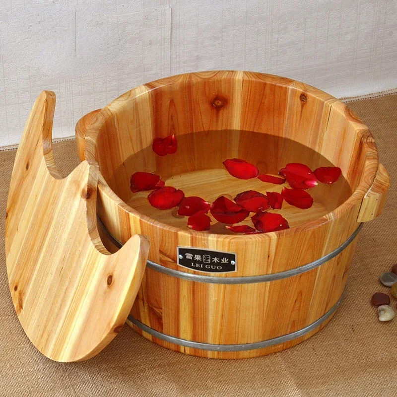 21cm Household Solid Wood Insulated Foot Bath Bucket  Healthy Acupuncture Points Massage Foot Bath Massage Barrel with Lid