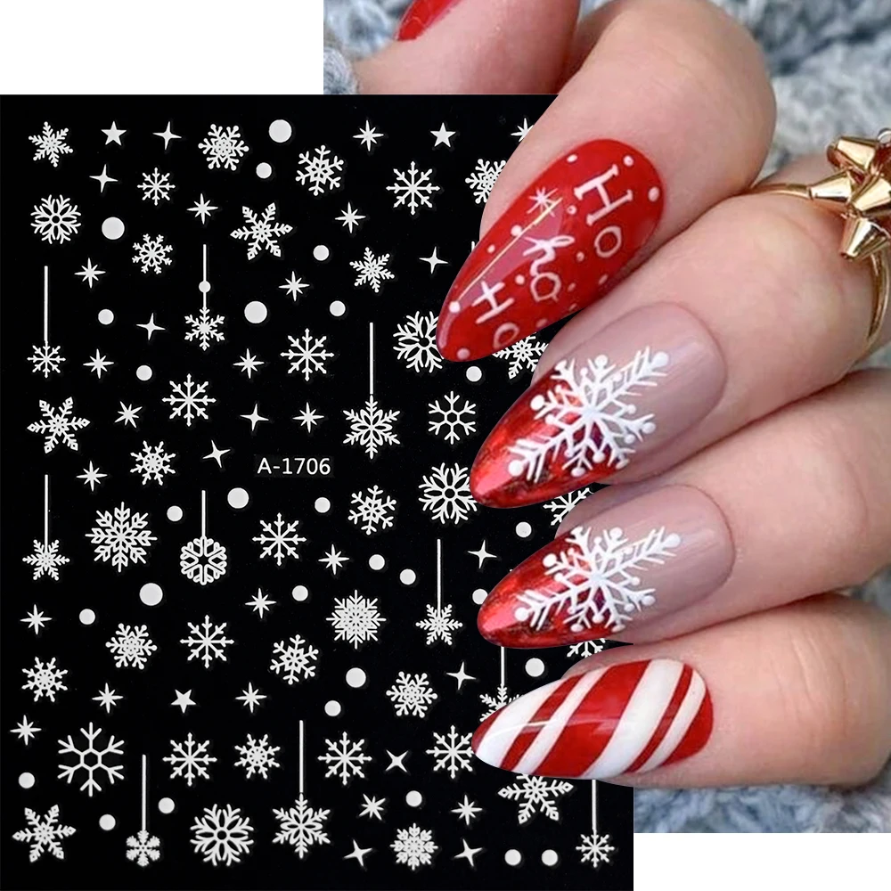 12 vellen 3D Kerst Witte Sneeuwvlokken Nail Stickers Multi Sneeuw Leuke Zelfklevende Nail Art Decal Manicure Winter Nieuwjaar decor