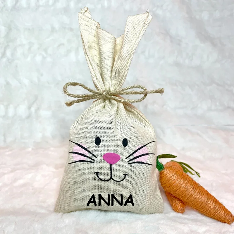 5pcs Custom Personalised names Bunny rabbit bags Egg Hunt basket Stuffers happy Easter Party decoration family kid boy girl gift