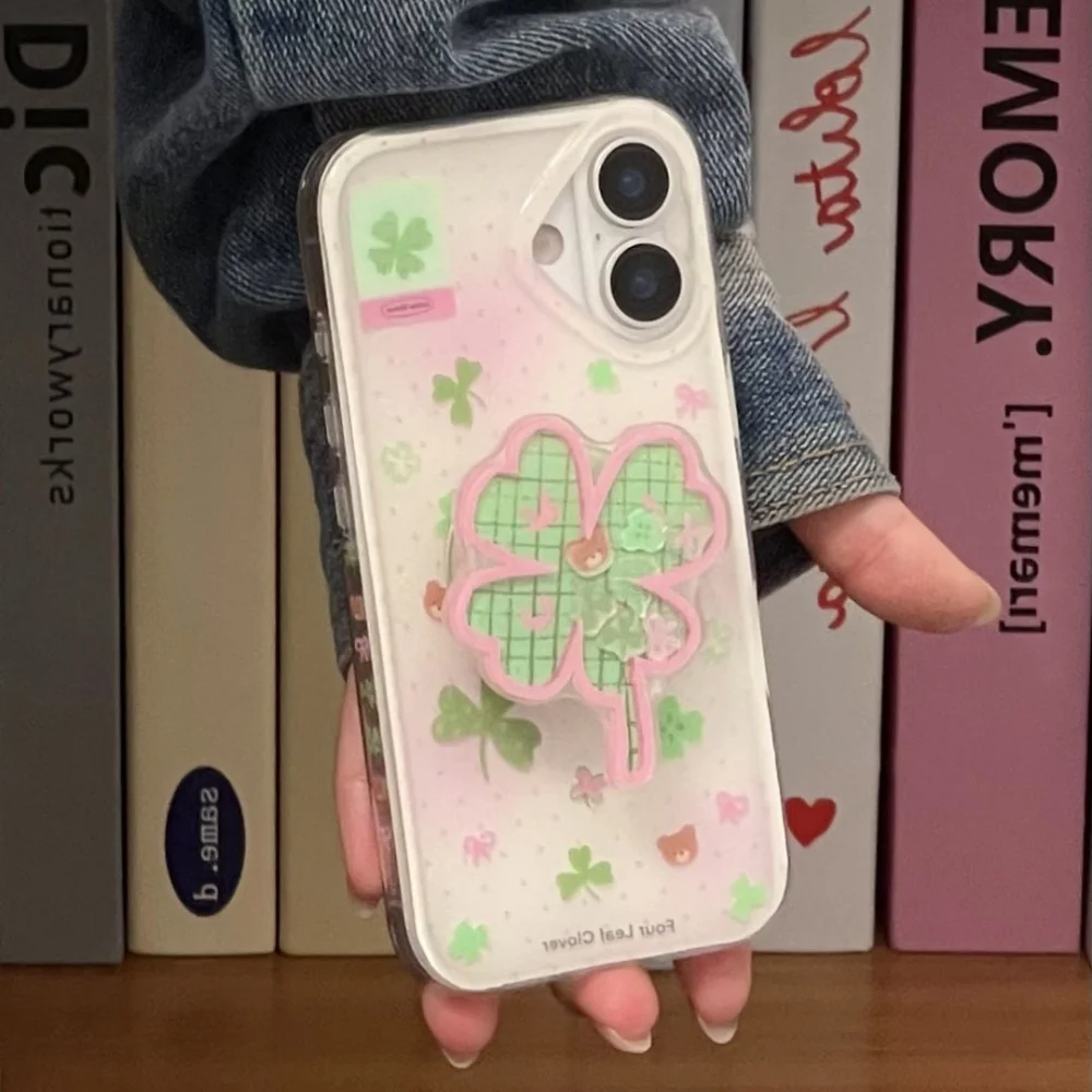 Korea Cartoon Cute Clover Griptok Bracket For iPhone 15 Samsung Universal Phone Accessories Phone Holder Grip Tok Stand