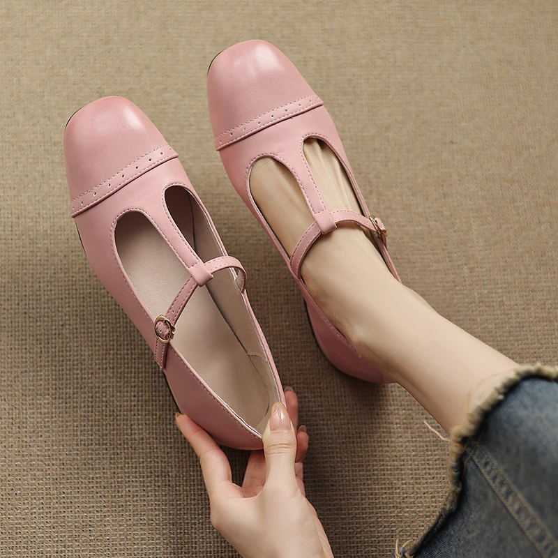 

Туфли Мэри Джейн в стиле ретро с Т-образным ремешком и пряжкой, женские туфли Мэри Джейн с квадратным носком на низком каблуке, розовые повседневные лоферы на плоской подошве, весенняя обувь для кампуса для девочек, большие размеры 41