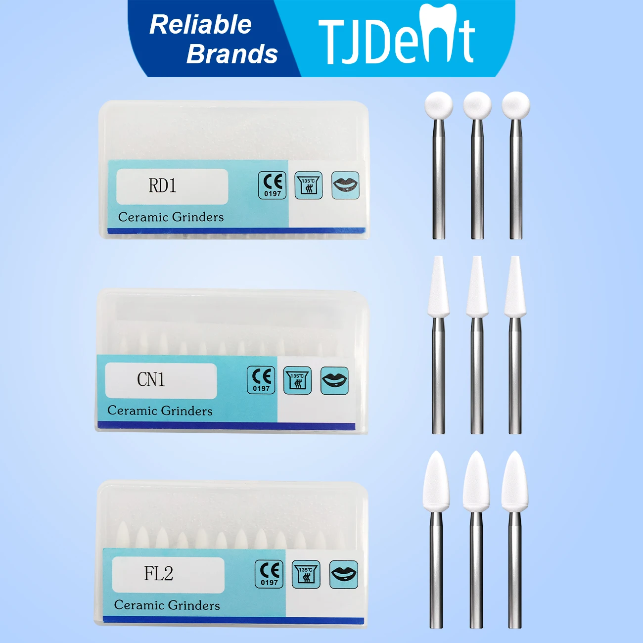 TJDent 12Pcs/Box Dental Polishing Grinding White Abrasive Stone FG Burs For PFM Crowns Composite Resins Dentistry Material Tools