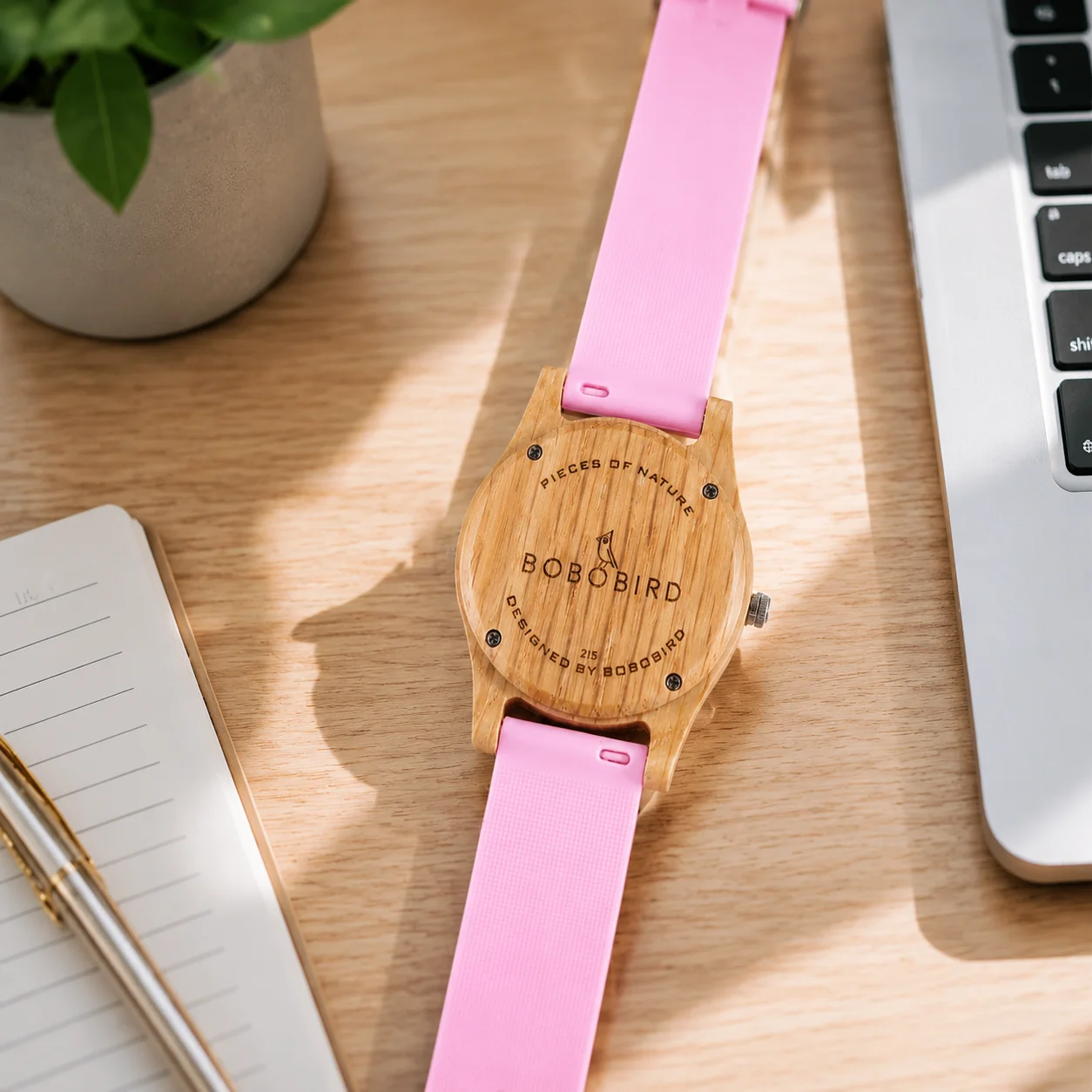 BOBOBIRD Women's Round Pink Natural Wooden Watch Luxury Fashion Elegant Quartz Wristwatch with Silicone Strap Gift for Girls