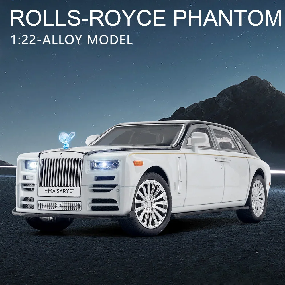 

Роскошная модель автомобиля 1:22 Rolls Royce Phantom из металлического сплава, модель автомобиля со звуком и фотоинтерьером, настольные украшения, подарки