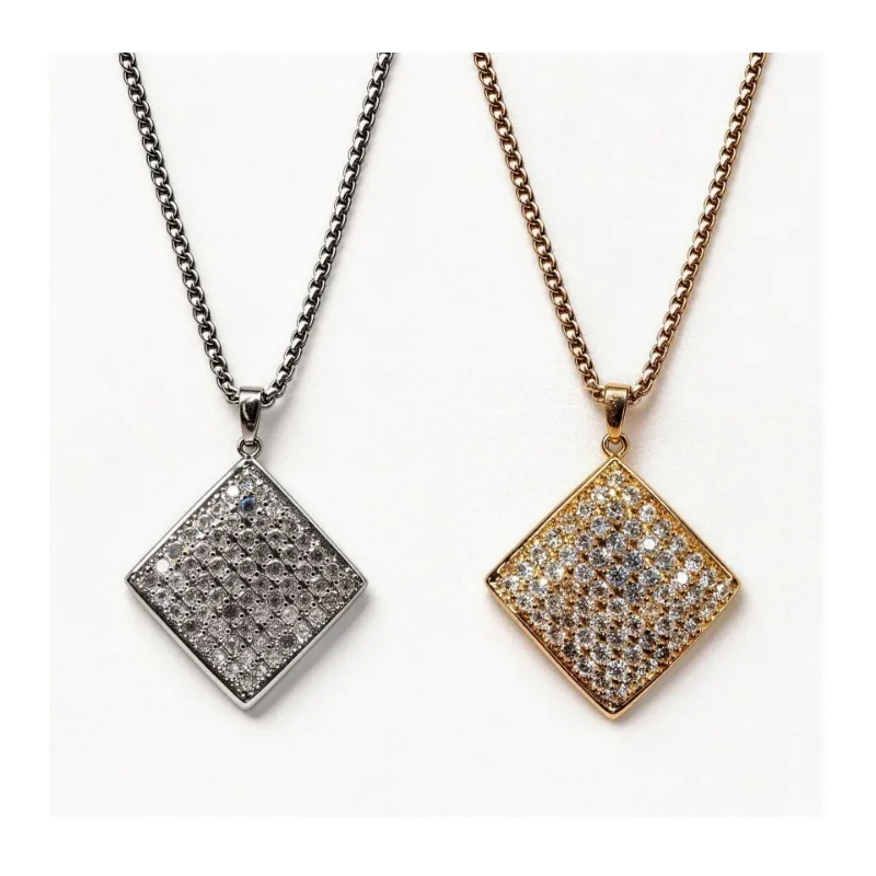 

Hip Hop Pendant Alloy Diamond Zircon Square Necklace Personality Trend Niche Items Accessories