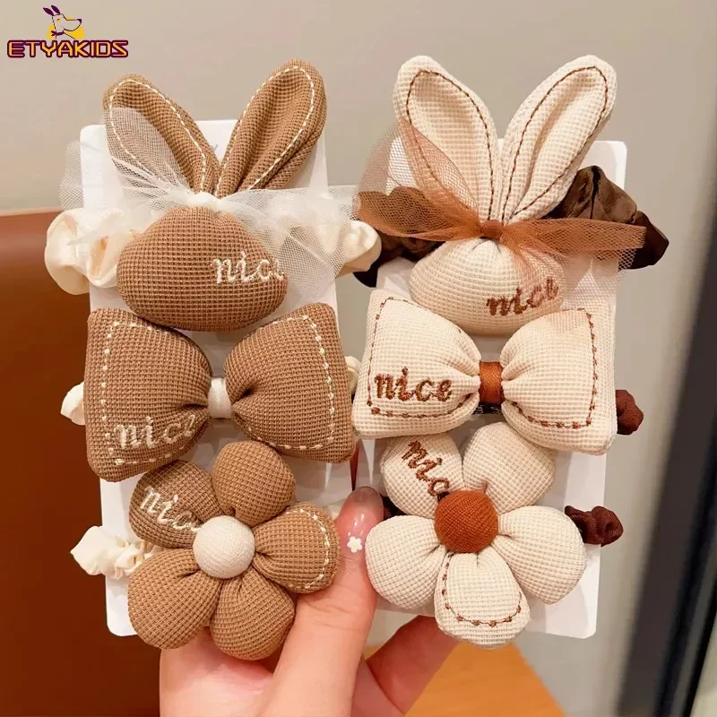 NEW Korean Cartoon Chocolate Elastic Hair Bands Bear Rabbit Hair Ties Rope Girls Gum Smile Flower Scrunchies Kid Ponytail Holder