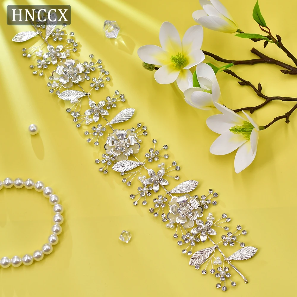 

HNCCX Silver Color Alloy Flower Shape Long Bridal Headband Accessories Bride Headdress Pageant Headwear Woman Headpieces CP519