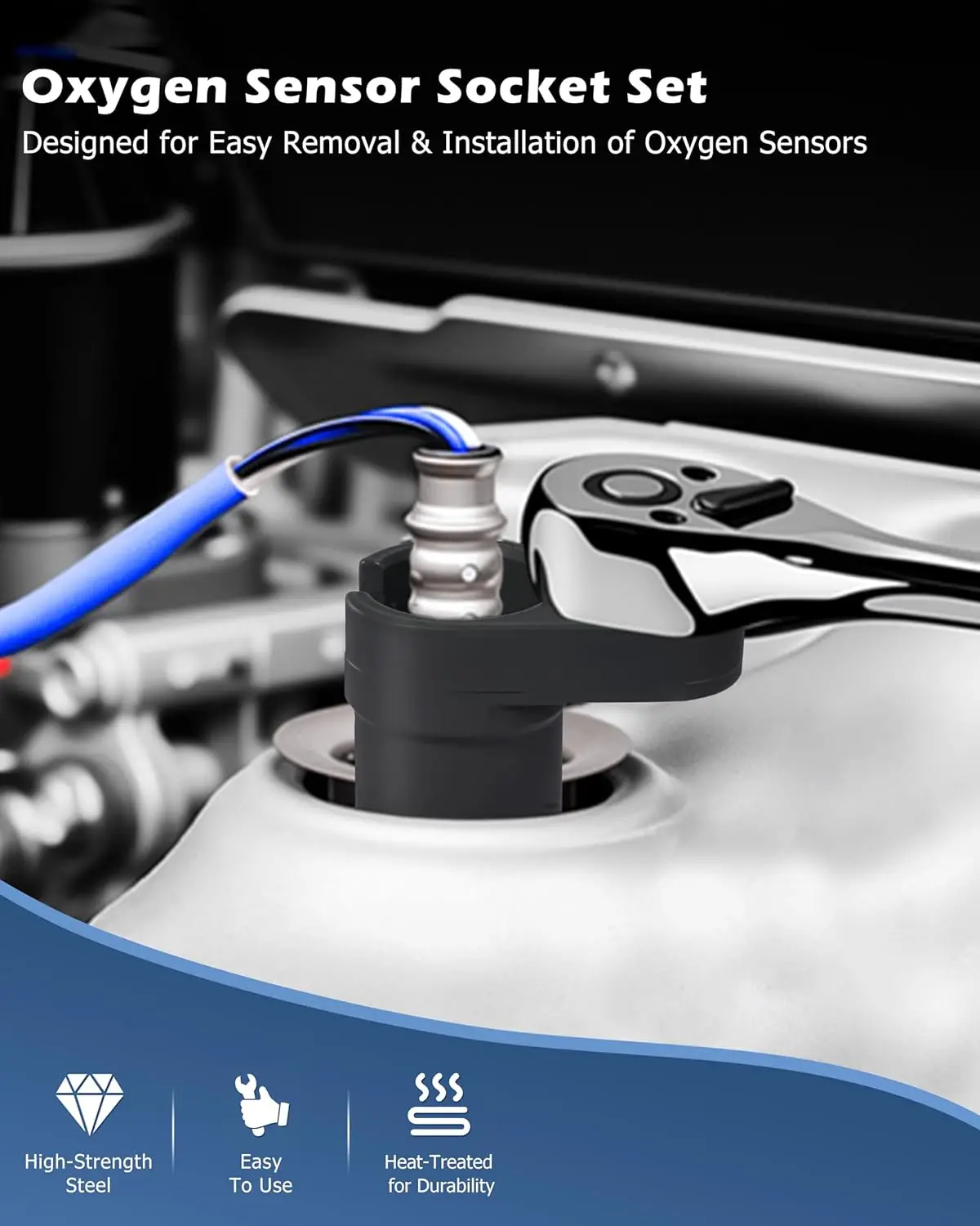 Universal Oxygen Sensor Socket Set O2 Lambda Sensor Removal Tool Kit Automotive Wrench Remover Installer Multi Size Box Tool view 6