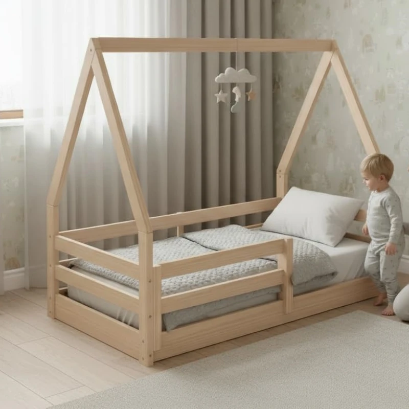 Nursery Furniture Custom Natural Toddler Bed Crib Unfinished Painted Finish Solid Wood Toddler Floor Bed Frame