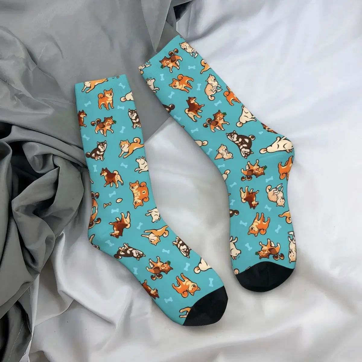 Shibes In Blue Socks Harajuku Sweat Absorbing Stockings All Season Long Socks Accessories for Man's Woman's Birthday Present