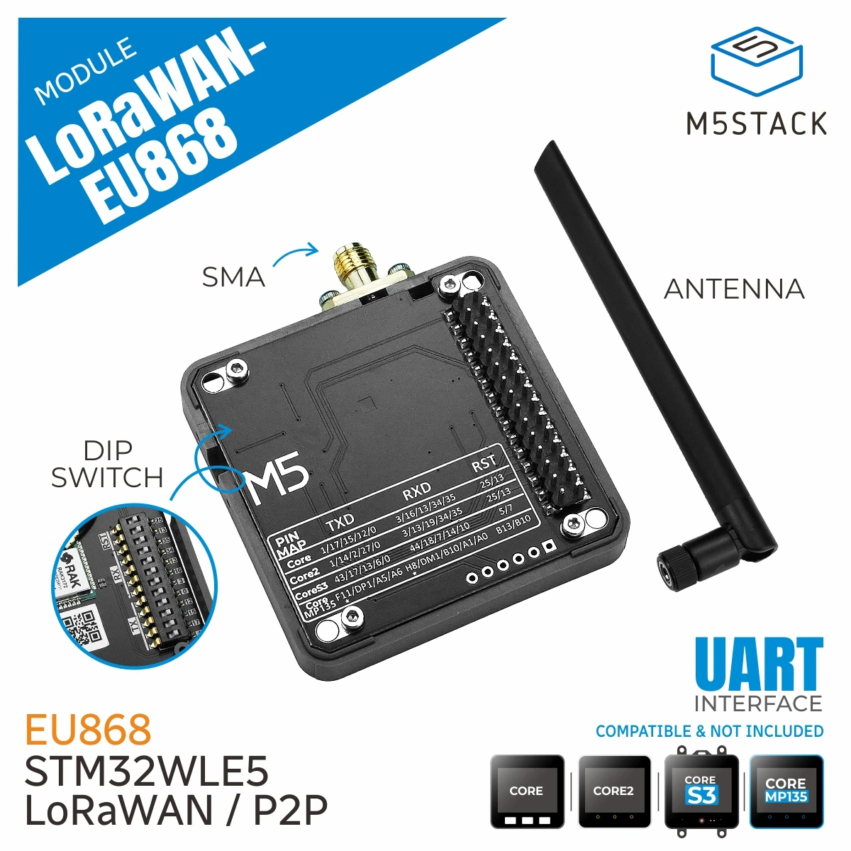 M5Stack Official LoRaWAN EU868 Module (STM32WLE5)