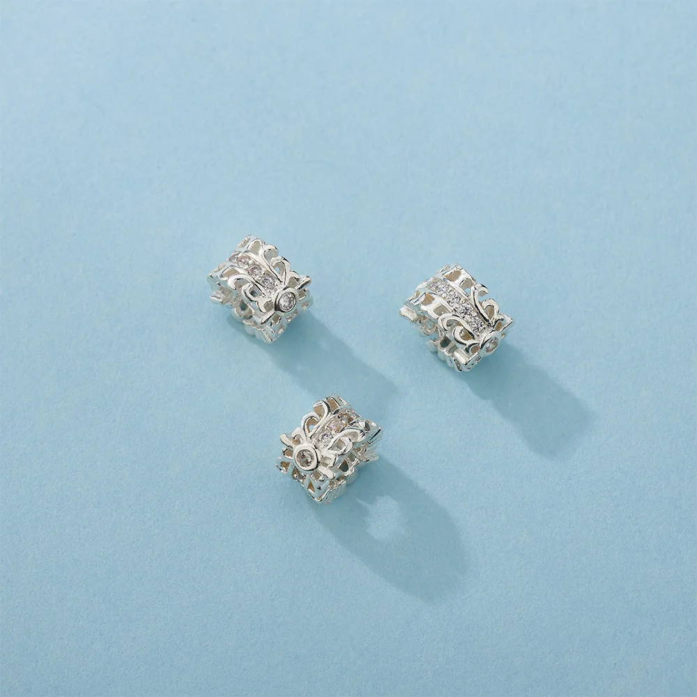 100% Real Sterling 925 Silver Zircon Flower Beads Charm Vintage Leaf Pattern Diy Material Accessory For Bracelet Necklace