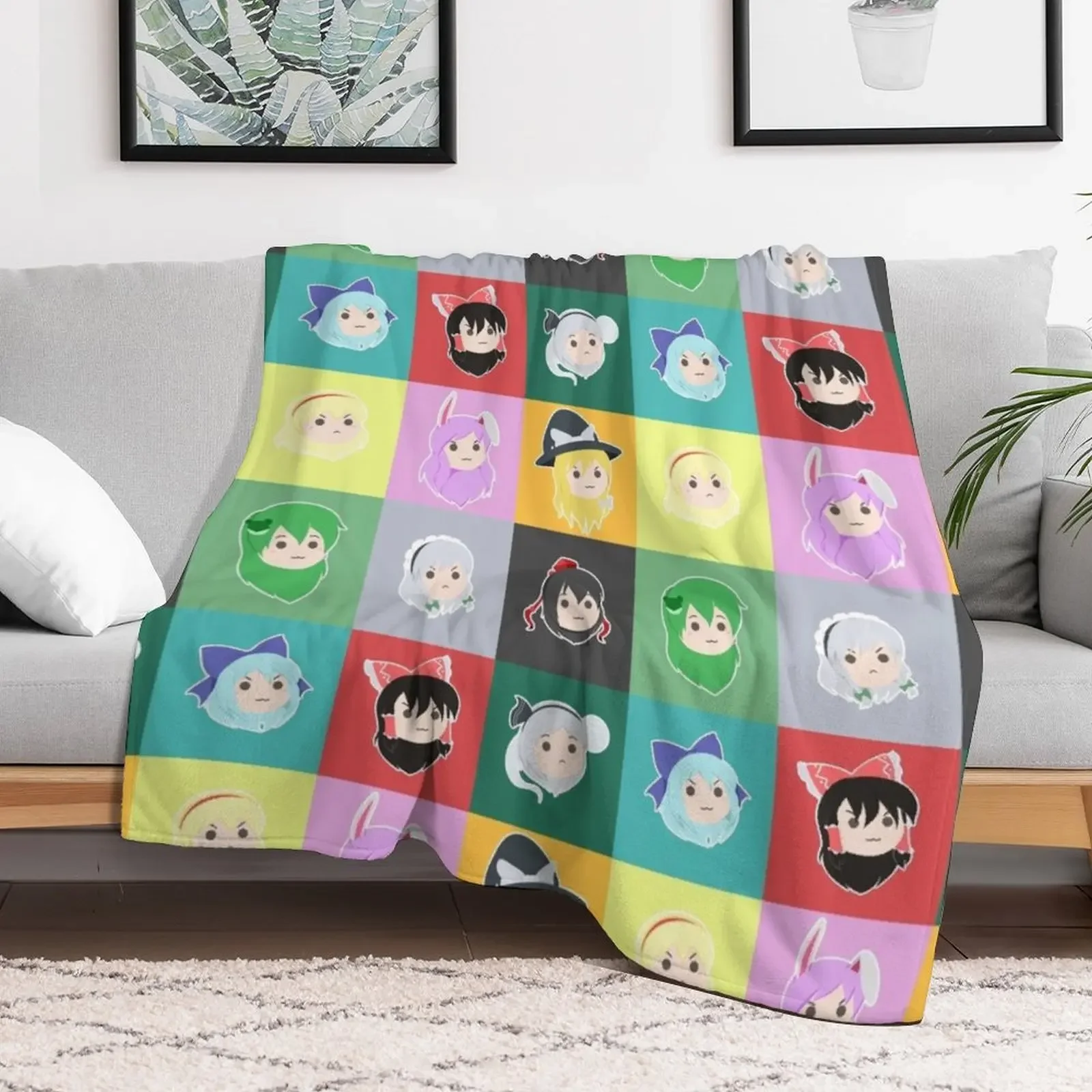 Touhou Headcuties [Stamp] Throw Blanket Sofas Flannel Fabric Blankets