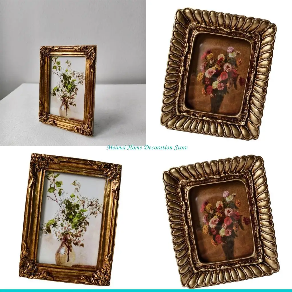 H7BF Retro Picture Frame Antique Ornate Photo Frame Decorative Photo Frame Home