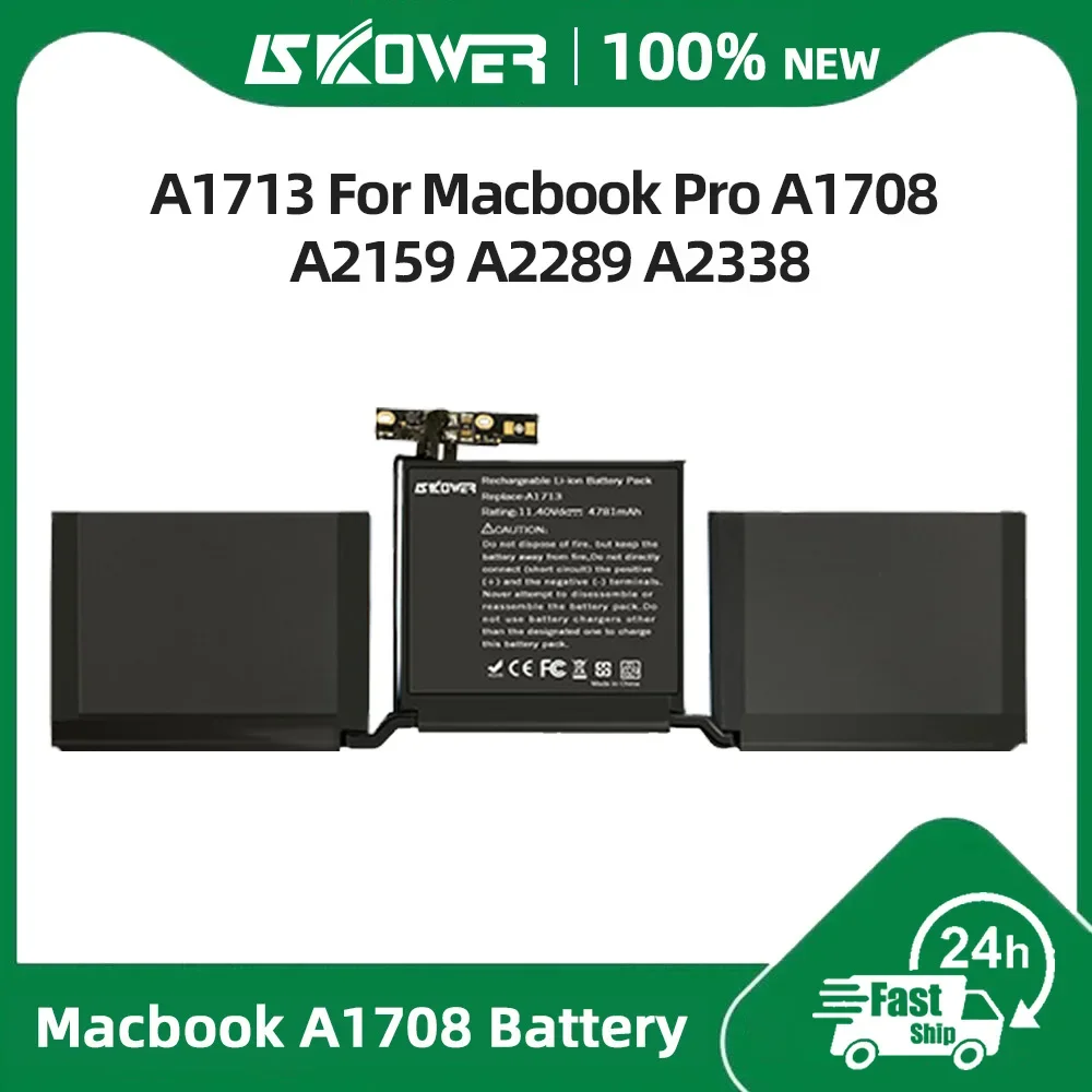 SKOWER A1713 Laptop-Akku für Apple MacBook 13 Zoll A1708 Ende 2016 Mitte 2017 A2159 2019 A2289 A2338 2020 2021 Passend für A2171