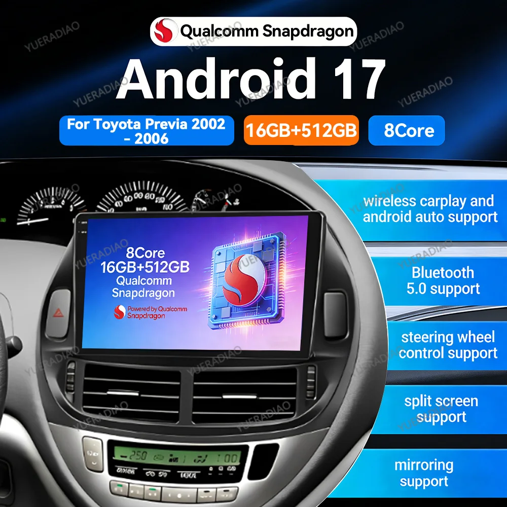 Android 17 Car Radio For Toyota Previa ESTIMA ACR30 Tarago 2002 - 2006 QLED GPS NAVI 4G LTE 5G WIFI BT Multimedia Video Player