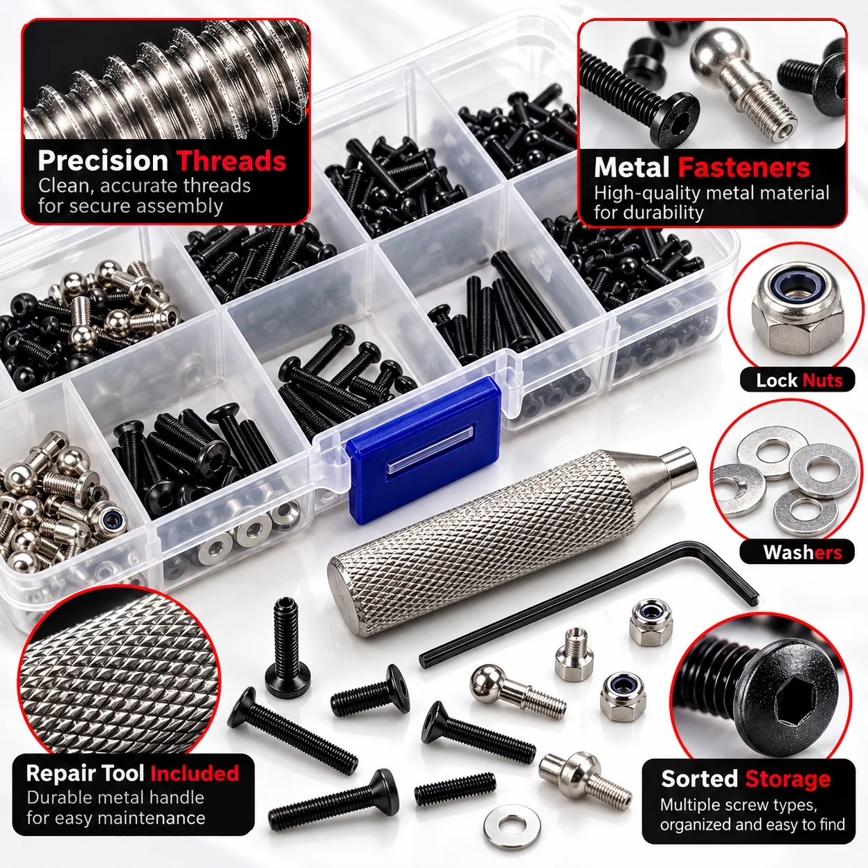 1:28 RC Car Metal Screws Fastener Kit Repair Tools Box for WLtoys 284131 K969 K979 K989 K999 P929 P939 Mini-Q 1/28 Scale Models