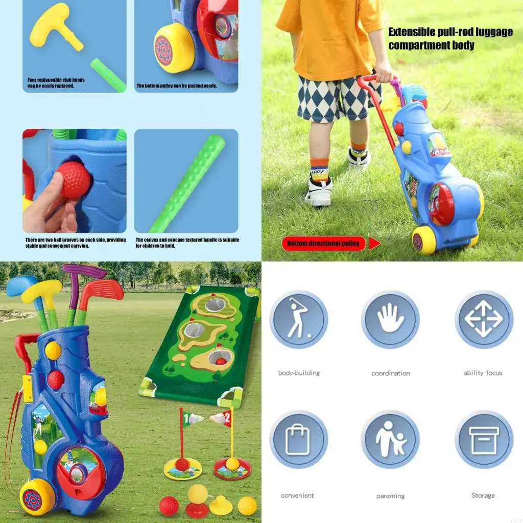 D7YD Junior Golf مجموعة مع لعبة رياضية آمنة في الهواء الطلق قابلة للسحب قابلة للسحب
