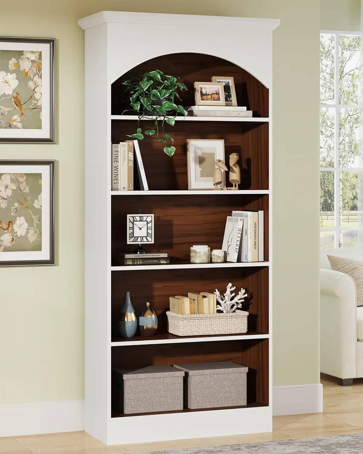 5-Shelf White Bookcase, 70.9'' Tall Bookshelf with Storage Shelves, Vintage Free-Standing Library Book Shelving Unit