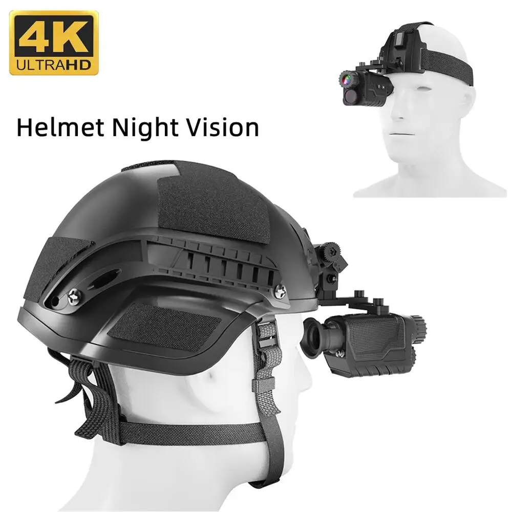 Mini Helmet Night Vision Monocular 400m Lightweight Green 4K Video 36MP Image 8 degree Diopter for Hunting Surveillance CS Game