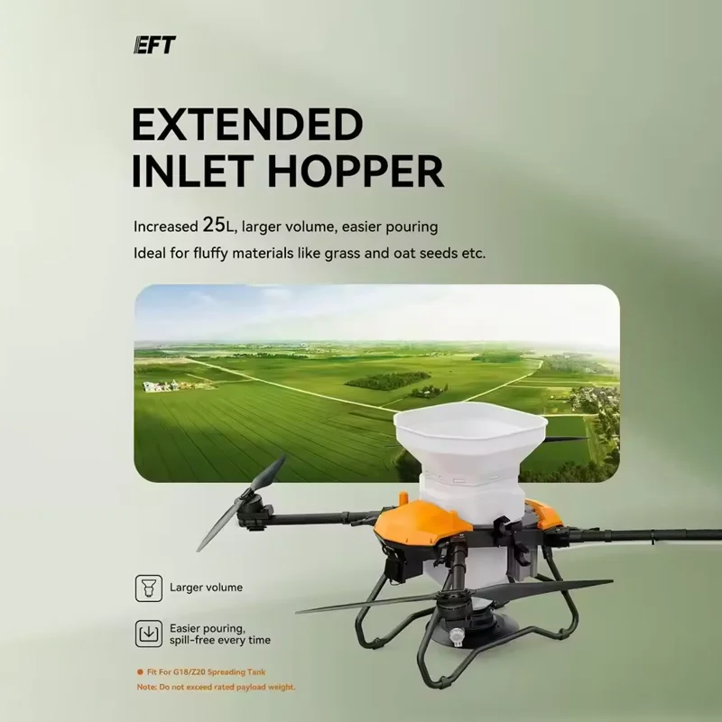 

EFT New Extended Inlet Hopper 25L capacity Fit EFT G18 Z20 spreading tanks Perfect for fluffy materials like grass and oat seeds