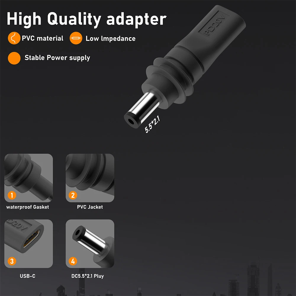 2PCS USB C PD to DC Adapter Type-C to DC5.5x2.1mm Plug 100W 20V/5A Barrel Jack Power Cable Connector for SpaceX Starlink Mini