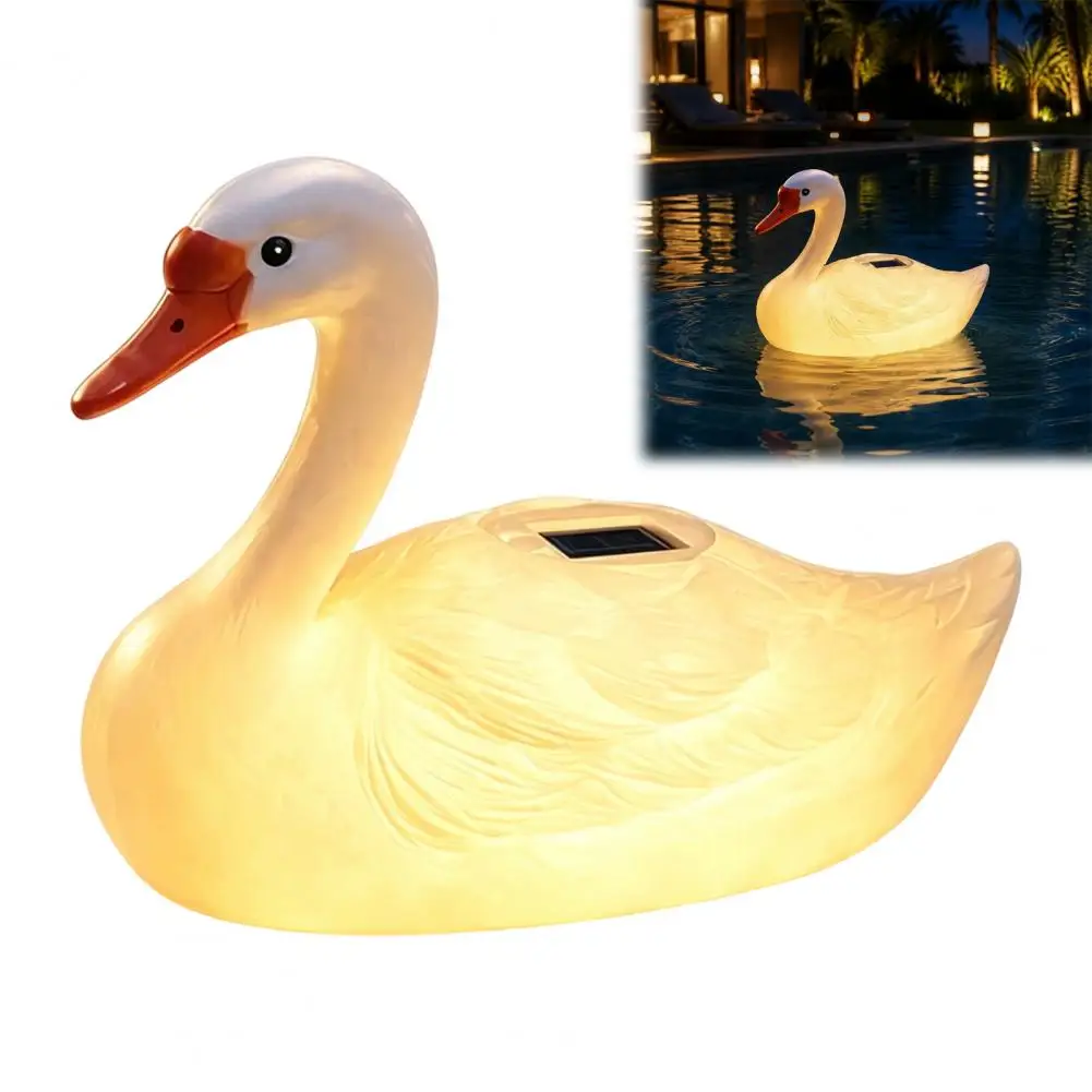 Automatic Dusk to Dawn Pool Lights Solar Floating Swan Garden Statue with Warm Led Lights Waterproof Outdoor Pond Decor Blow