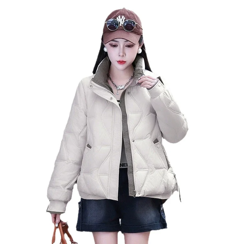 سترة نسائية قصيرة من القطن 2025 موضة شتاء جديدة بياقة واقفة سترة قطن خفيفة الوزن ملابس خارجية نسائية معطف أساسي #6