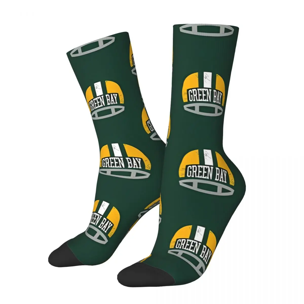 Funny Happy Sock for Men Green Bay Helmet Vintage Quality Pattern Printed Crew Sock Casual Gift