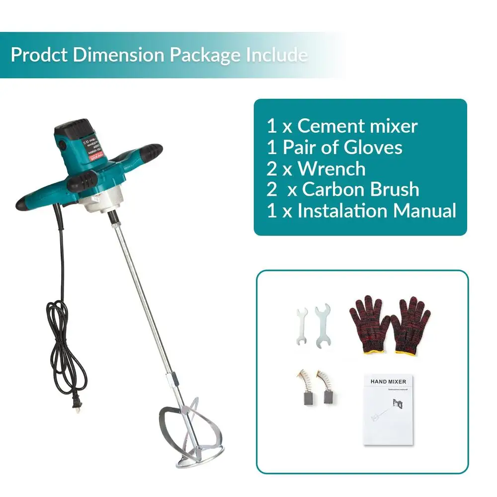 Handheld Cement Mixer with 2300W Motor 6 Speed Paint Mixer Mixing Concrete and Thinset