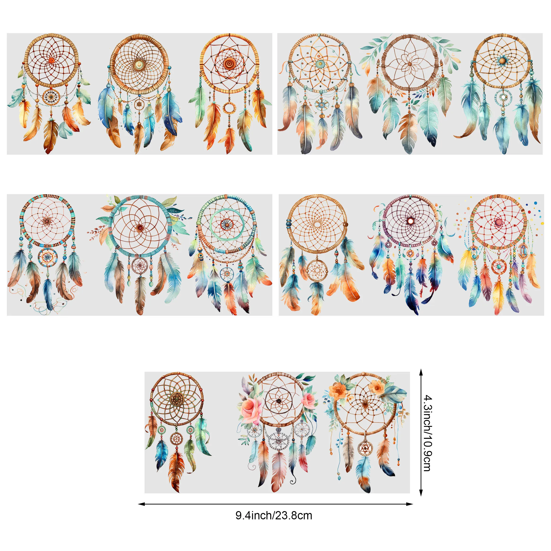 5 Sheets Dream Catcher UV DTF Cup Stickers 16 oz, DTF Friction Transfer Stickers, Waterproof Dream Catcher Stickers for DIY