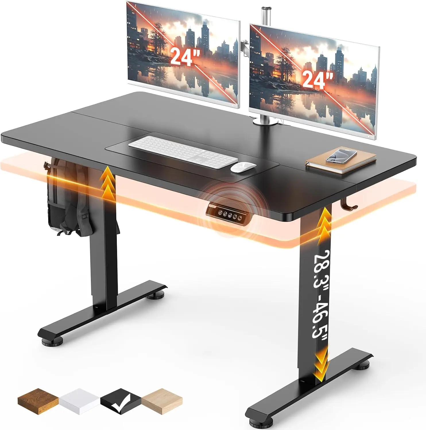 

47.2" Electric Standing Desk, Adjustable Height Office Desk with Wood Desktop, Home Work Study Gaming, Black