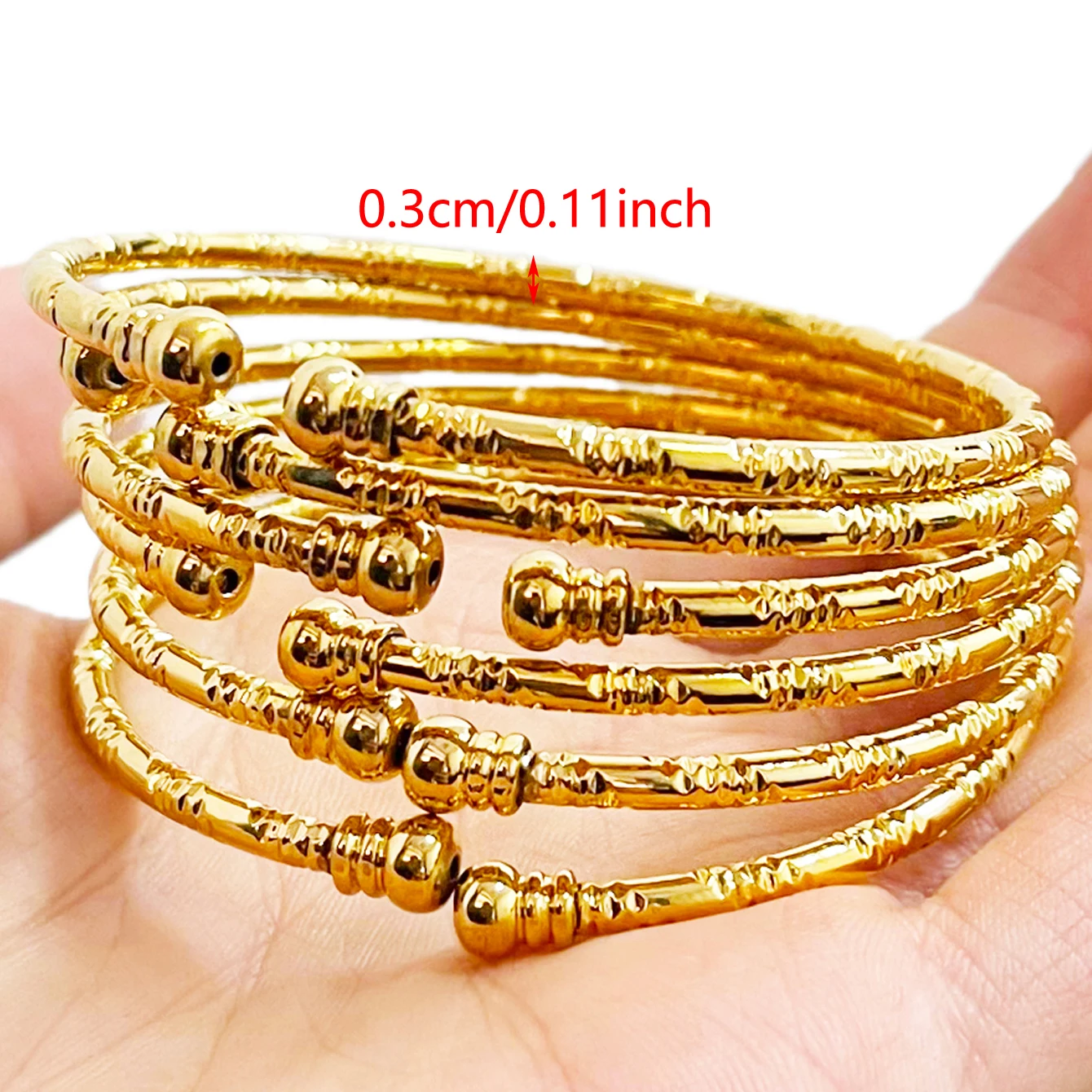 6Pcs Gold Plated African Bangle Set for Women Dubai Style Twist Open Cuff Stackable Bracelets Bridal Jewelry view 5