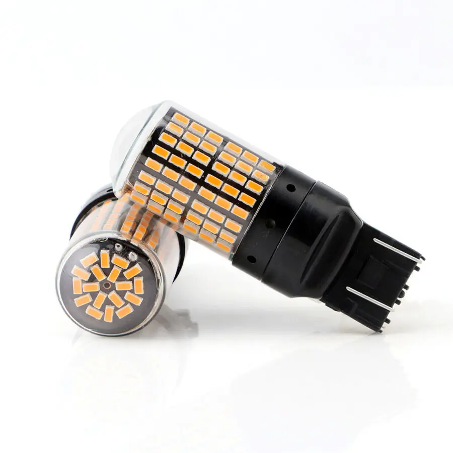 2Pcs Amber T20 7443 LED Canbus  144SMD Error Free Car Brake Light Lamp Bulbs 1156.1157.7440.3156.3157.bau15s.ba15s.p21w.bay15d