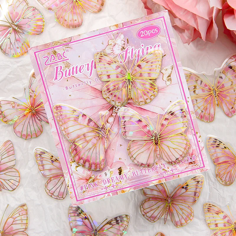 20 pcs/pack Butterfly PET Stickers Scrapbooking Materials DIY Art Collage Junk Journal Decor Stationery Planner Diary Stickers