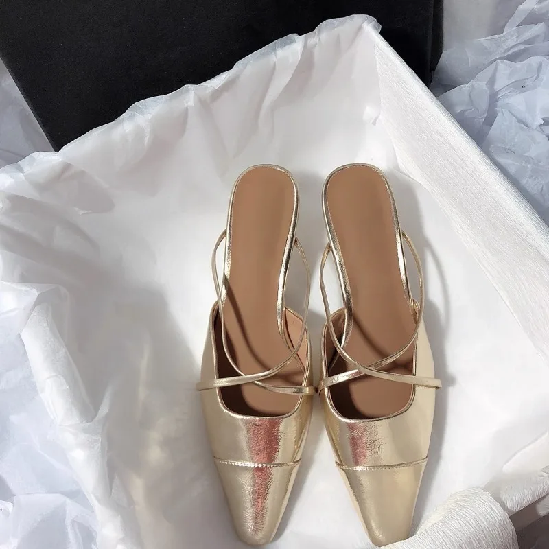 جديد إمرأة Slingback أحذية أنيقة ميد كعب ساحة تو السيدات عالية الكعب النعال موضة الانزلاق على صندل البغال Zapatos De Mujer #5