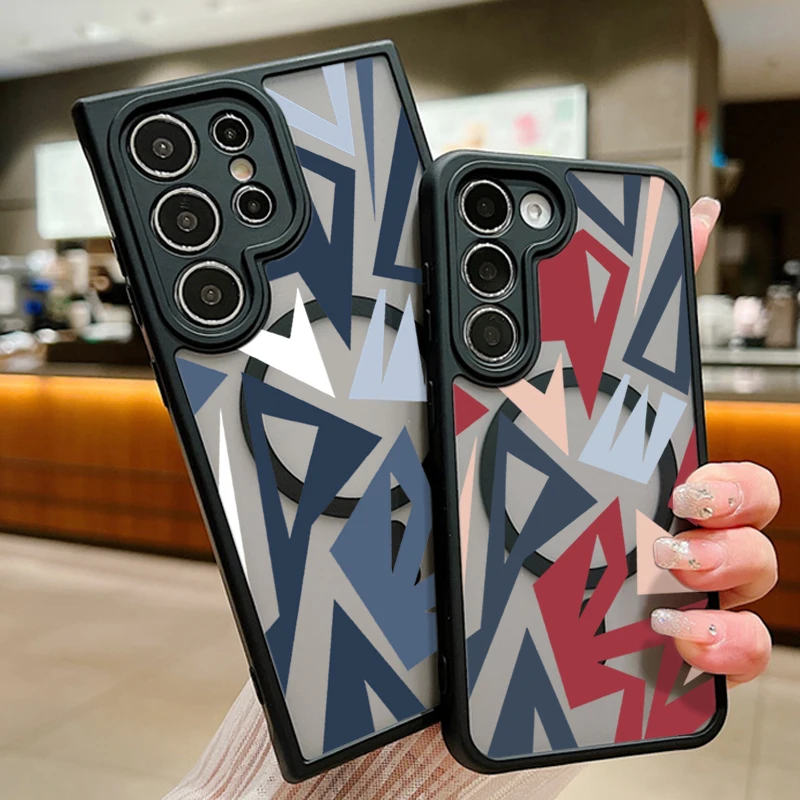 

Geometric Pattern Phone Case For Samsung Galaxy S25 Edge S24 Plus S24 S23 S22 Ultra S23 S24 FE Magnetic For Magsafe Matte Cover