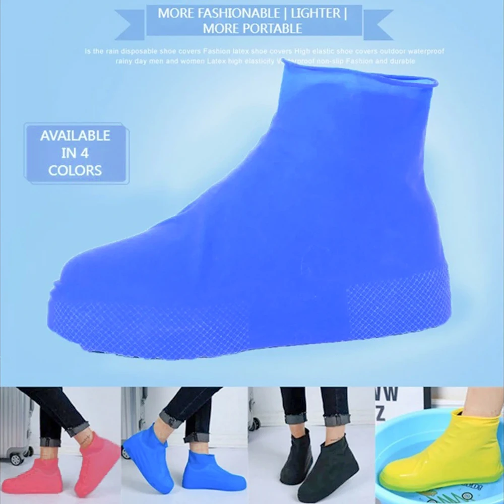 1 Pair Latex WaterProof Shoe Covers Unisex Shoes Protectors Reusable Non-Slip Rain Boot Overshoes Walking Shoes Accessories