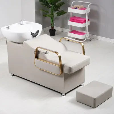 

Recumbent hair color custom comfortable massage furniture shampoo chair wash bed with bowl