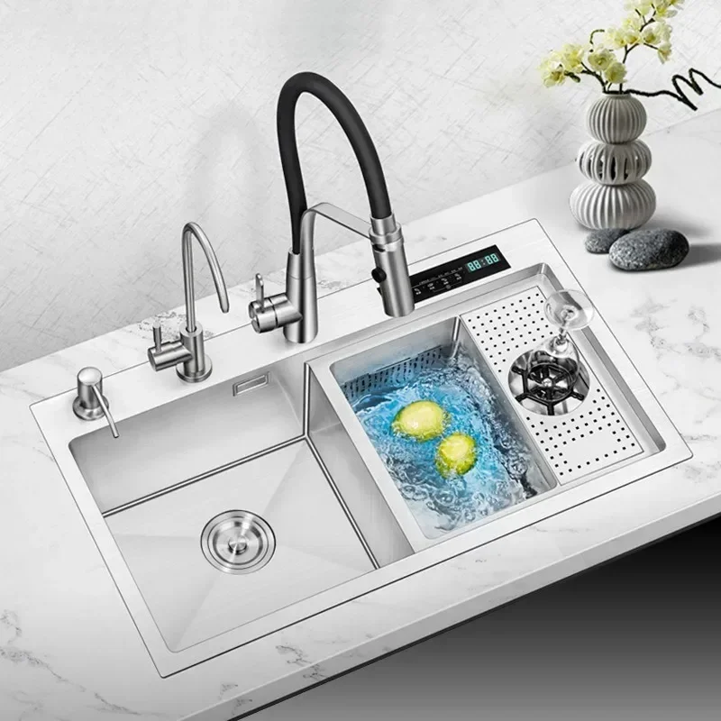 Kitchen Sink Double Sink Fruit and Vegetable Purification and Disinfection Dishwashing Sink 304 Stainless Stee