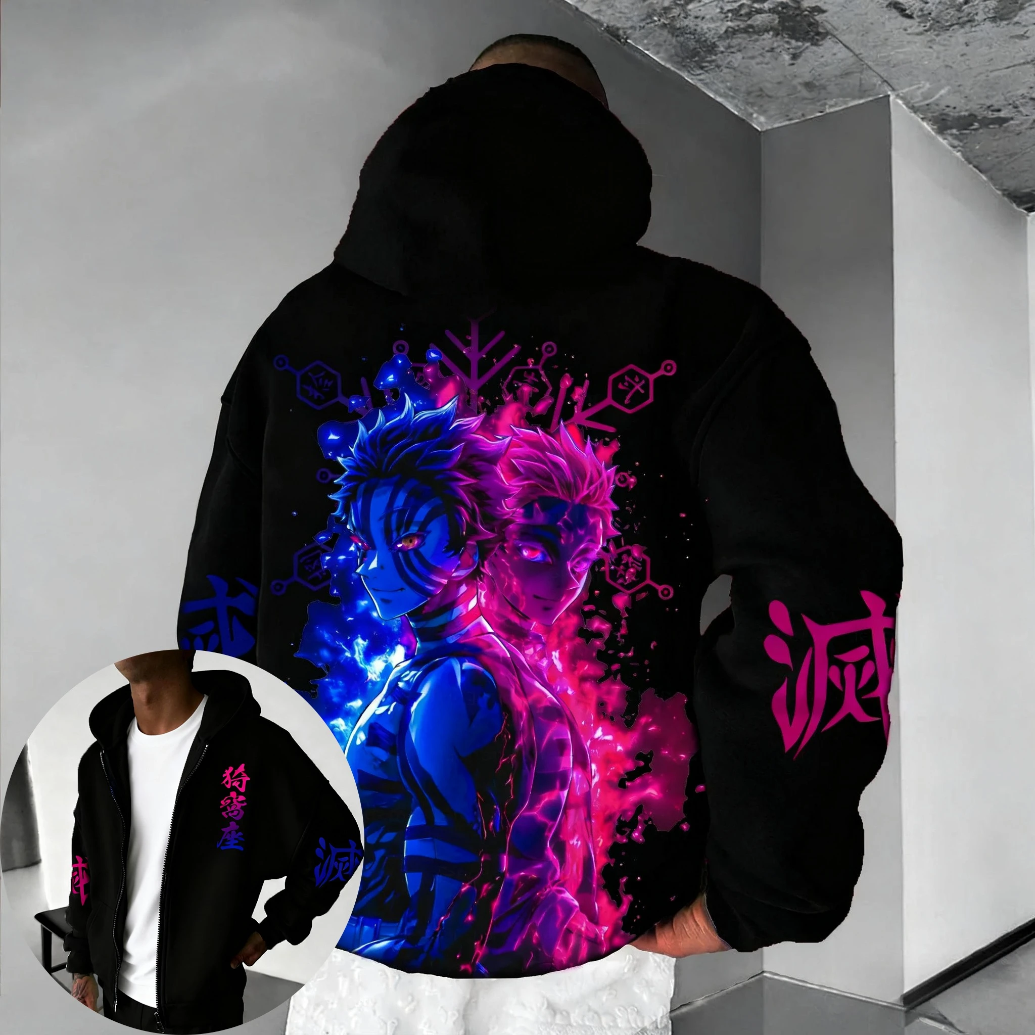 

Demon Slayer Anime Printed Zipper Hoodie 2025 Men's and Women's Autumn/Winter New American Hip-hop Trendy Y2K Loose Casual Top