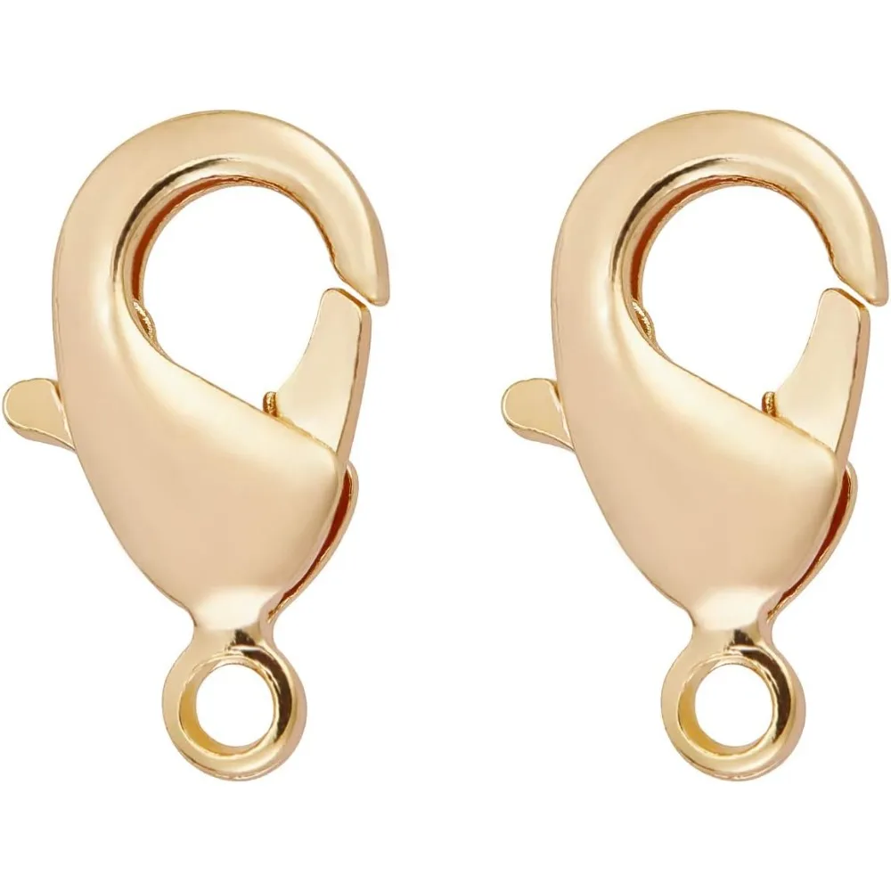 30PCS 18K Plated Lobster Clasps 12x7x2.5mm Brass Lobster Claw Clasps with Plastic Container for Jewellery Making Bracelet