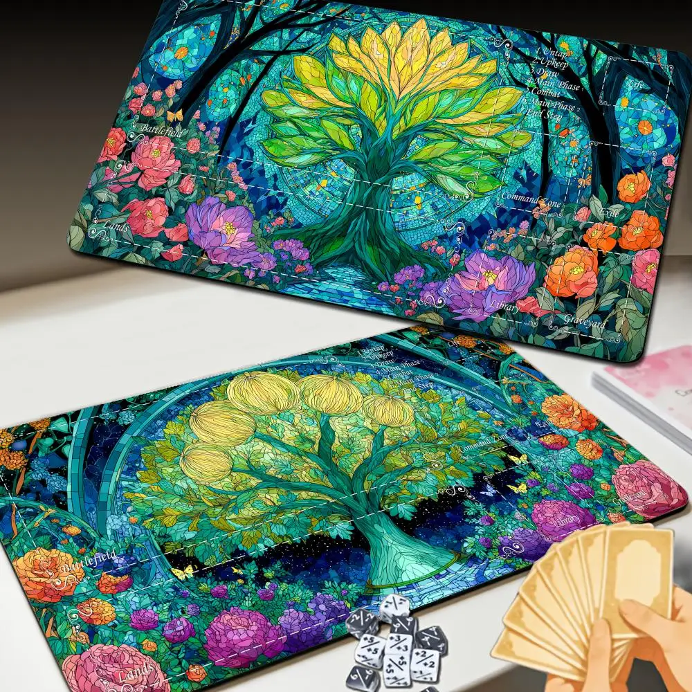 Starry Sky Botanical Garden TCG Playmat Magic Card Mat Stitched Edge Non-Slip Durable Tabletop playmat Board Game Mat for TCG
