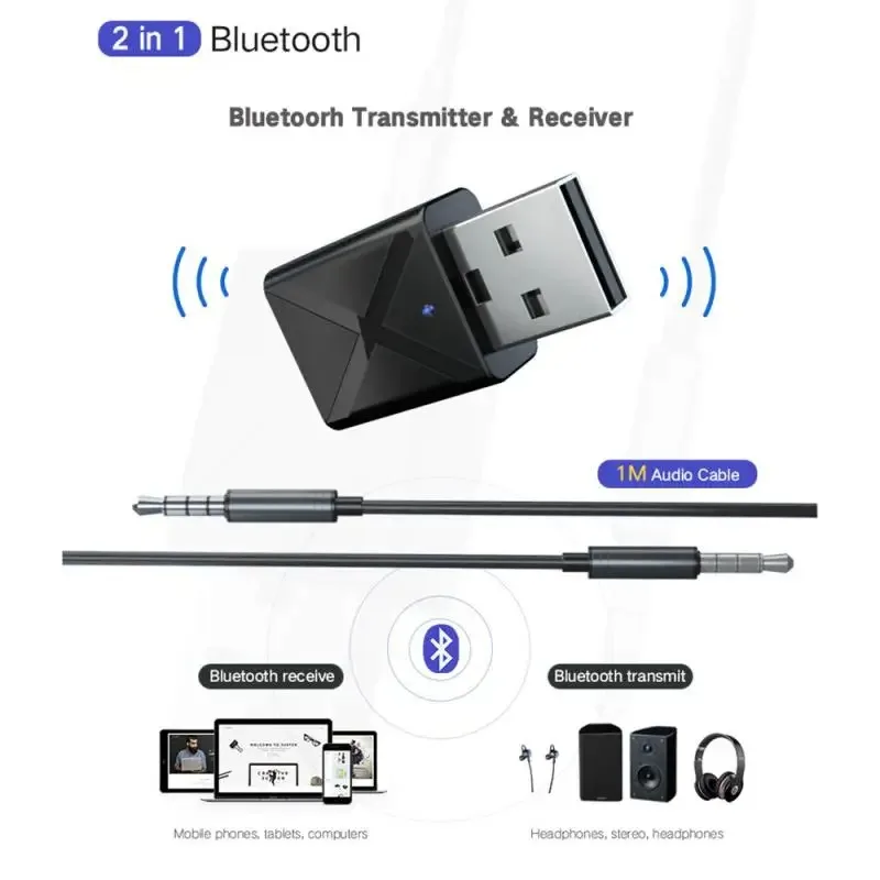 

Bluetooth 5.0 Audio Receiver or Transmitter 3.5mm AUX Cable Jack Stereo for Earphones TV PC Car Speaker USB Wireless Adapter