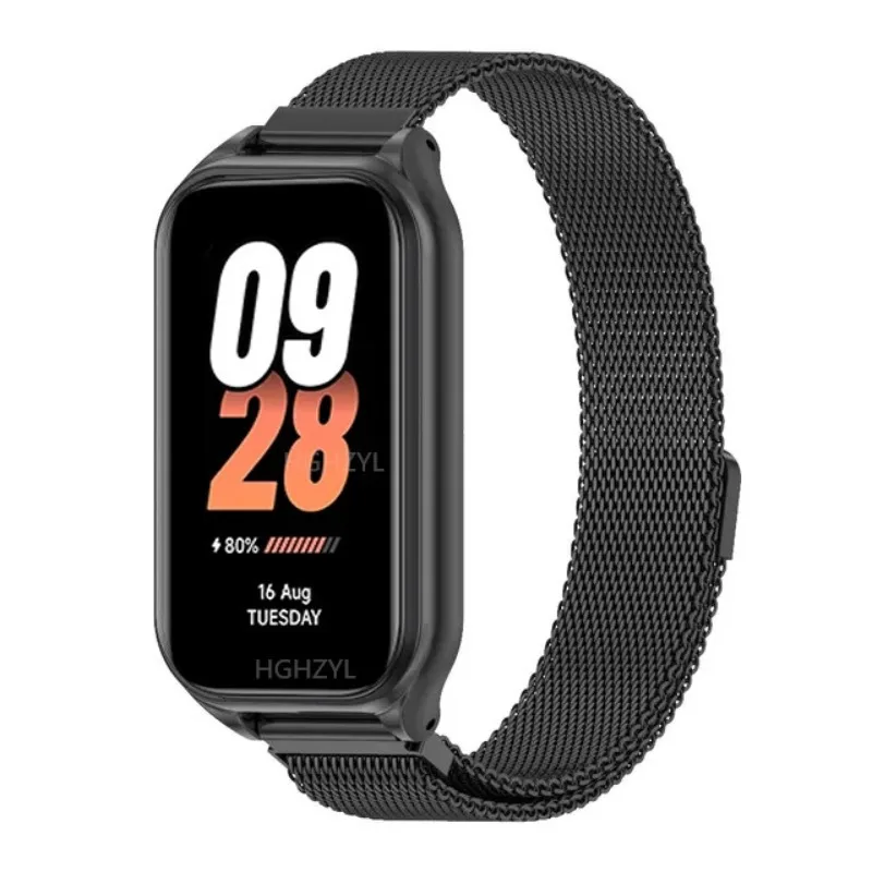 Milan Strap For Xiaomi Smart Band 8 Active With Metal Protector Case Bumper Magnetic Loop Bracelet For Mi Band 8 Active Watch