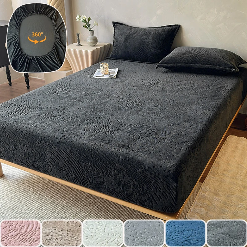 

Winter Milk Velvet Fitted Bed Sheet with Elastic Band Thickened Warm Mattress Protector Cover for Single Double Bedsheet 침대패드