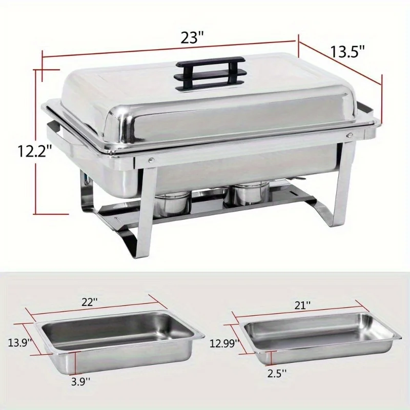 Stainless Steel Combo 2 Round Chafing Dish Buffet Set and 2 Rectangular Chafers